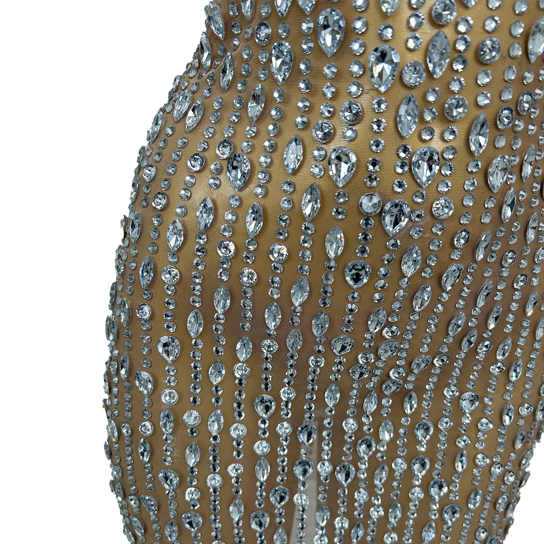 Sparkly Silver Crystals Slip Mini Dress Women SexySee Through Mesh Cocktail Dress Birthday Party Event High-end Outfit