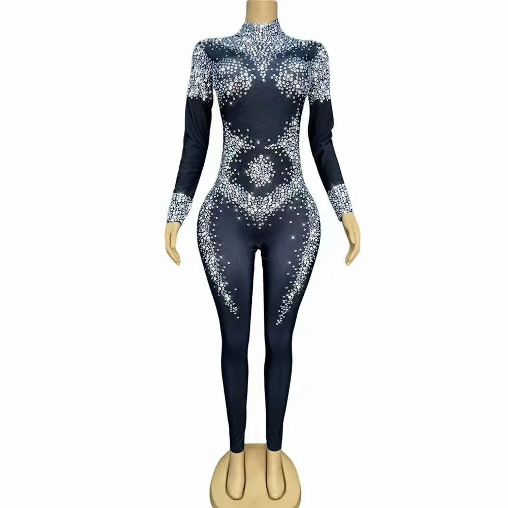 Sexy Luxurious Rhinestones Elegant Jumpsuits Birthday Party Fashion Show Outit Singer Dancer Performance Photoshoot Stage Wear