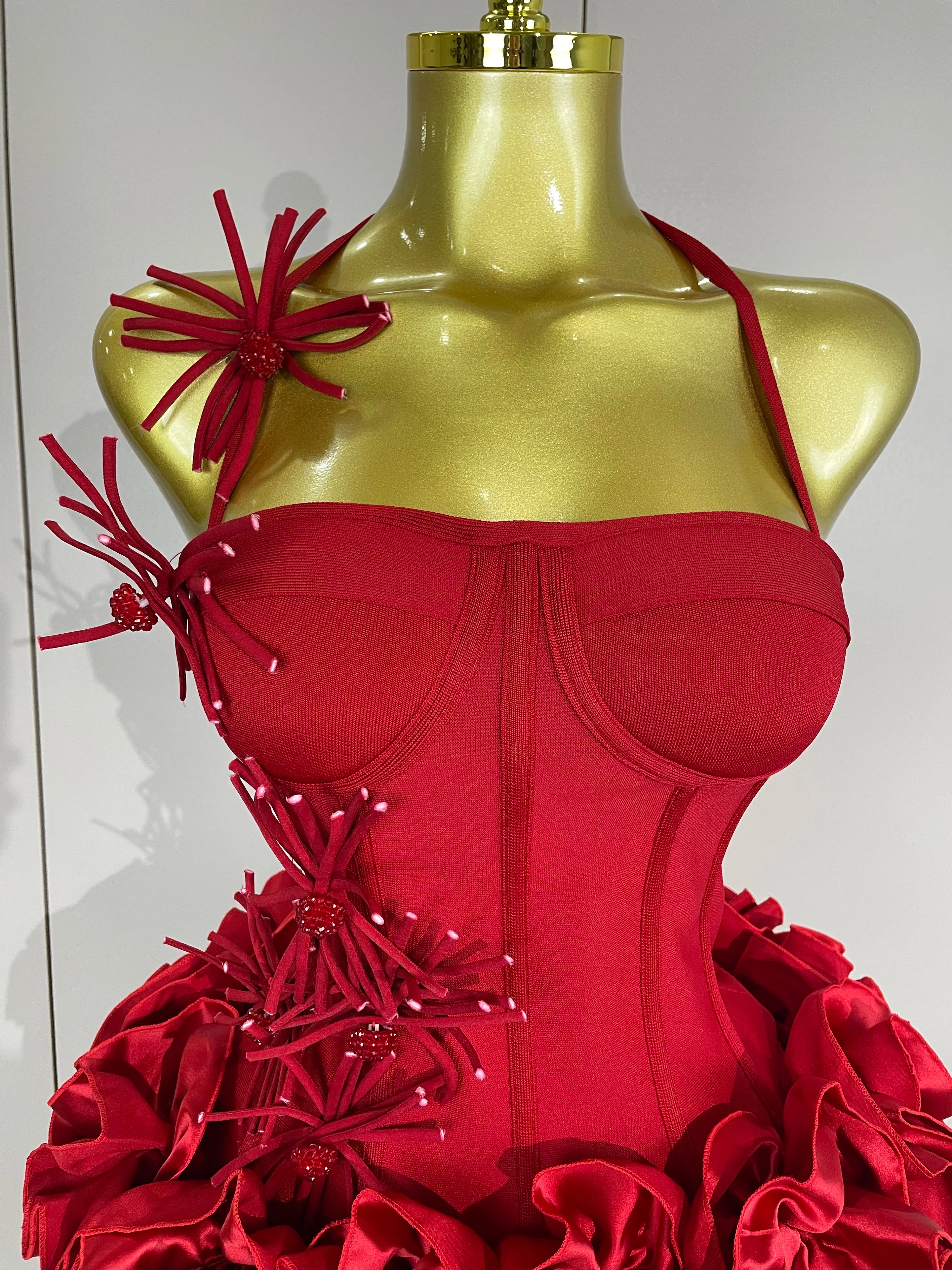 Sculpted Rose Corset Two-Piece Mini Dress - detail view 6