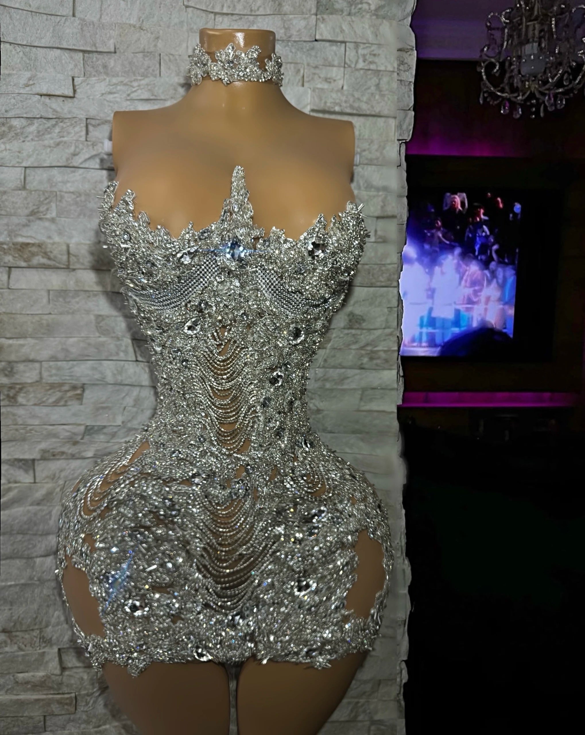 Silver Crystal Cutout Mini Dress - detail view 2