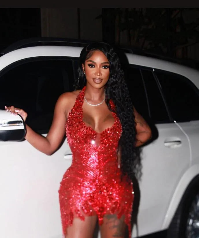 Red Sparkly Mini Evening Cocktail Dresses Luxury Diamond Crystal Birthday Party Homeocming Dress Vestidos De Gala Customsized