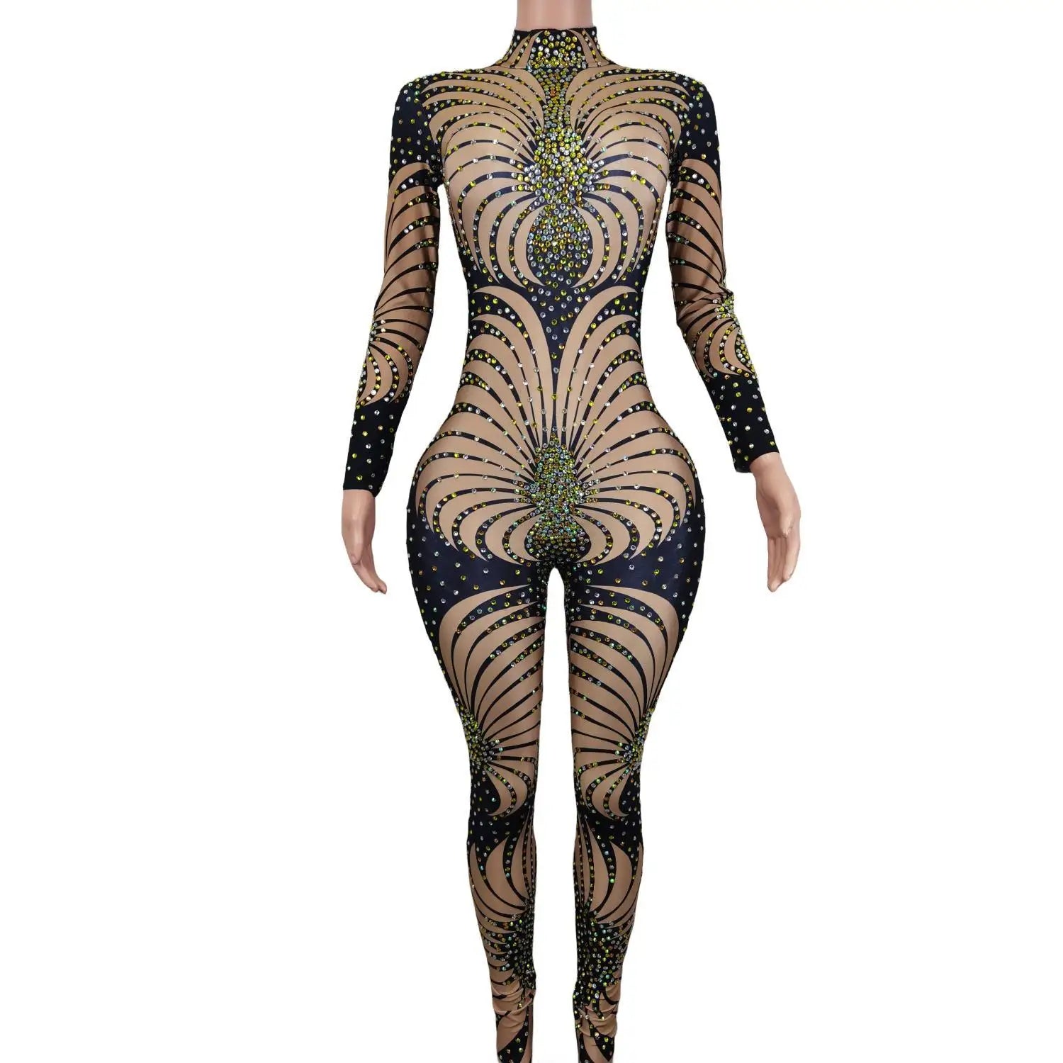 Sparkly Crystals Long Sleeves Jumpsuit Birthday Party Celebrate Costume Women Dance Prom Party Photo Shoot Jumpsuit