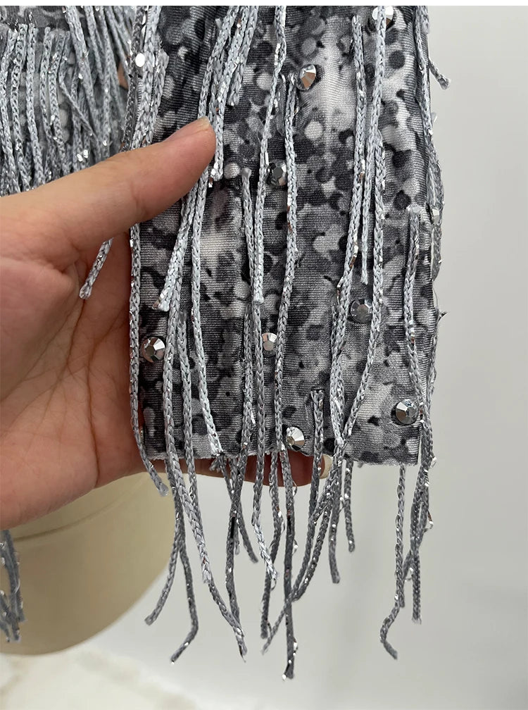 Sparkly Rhinestone silver Fringes Bodysuit Dance drag queen Costume Big Crystals Bodysuit Tassel DJ DS club birthday Party Stage