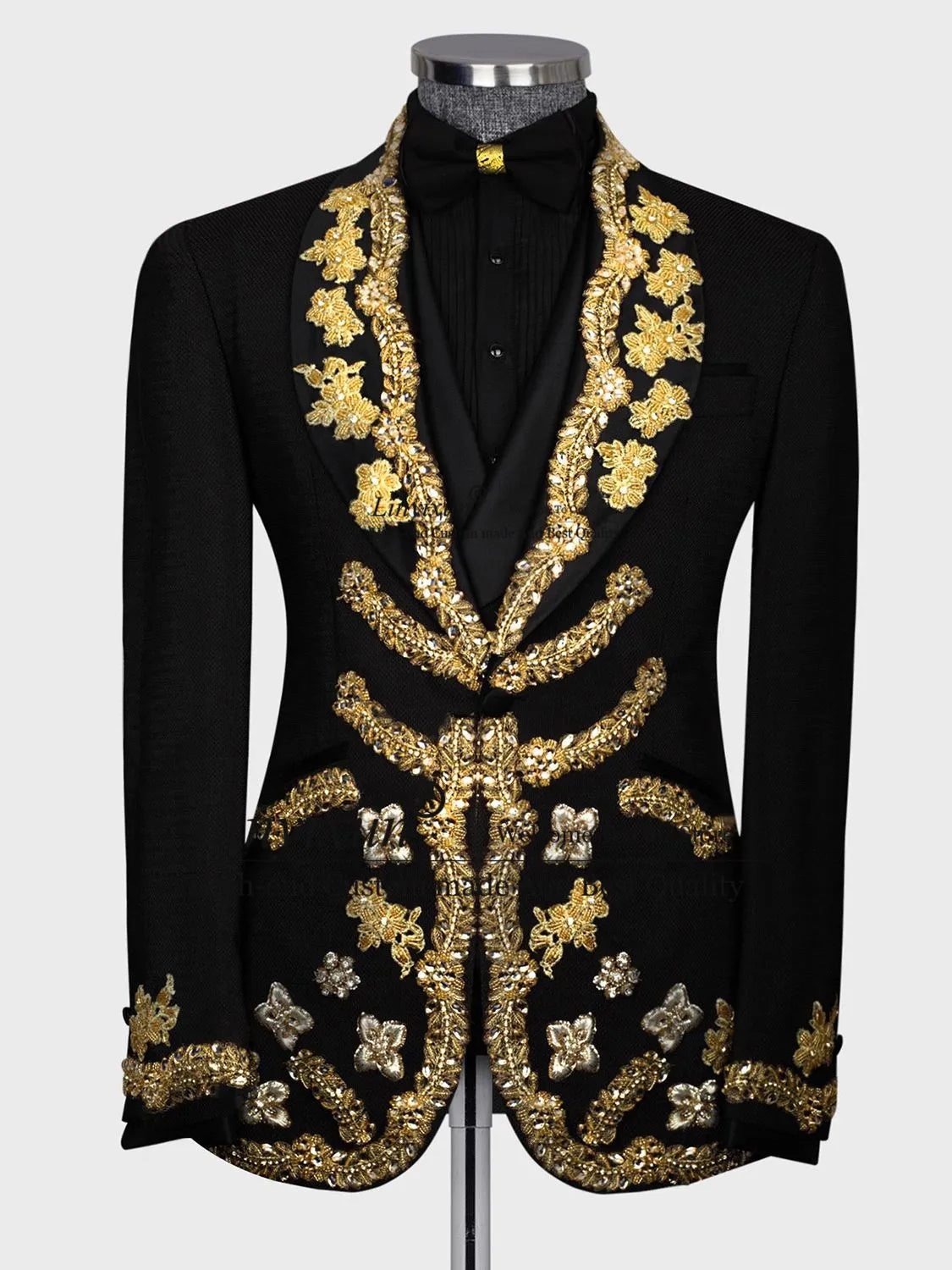 Luxurious Beaded Gold Appliques Men Suits Groom Wedding Tuxedos 3 Pieces Sets Male Prom Blazers Pants Outfit