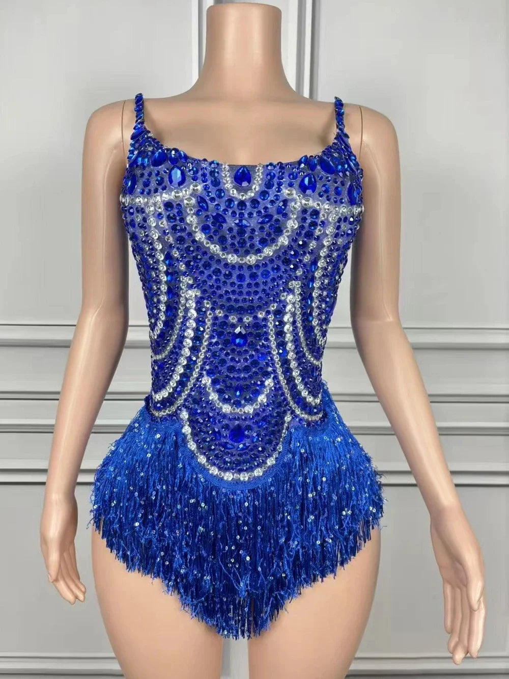 Blue Crystal Chain-Fringe Performance Bodysuit - detail view 5
