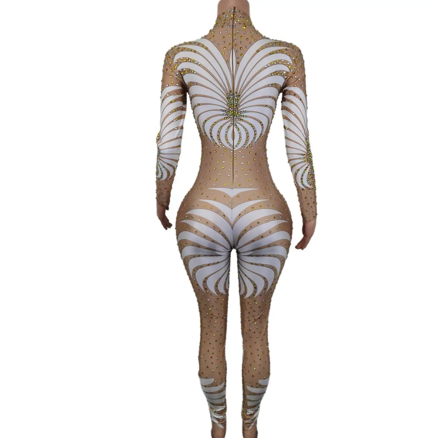 Sparkly Crystals Long Sleeves Jumpsuit Birthday Party Celebrate Costume Women Dance Prom Party Photo Shoot Jumpsuit