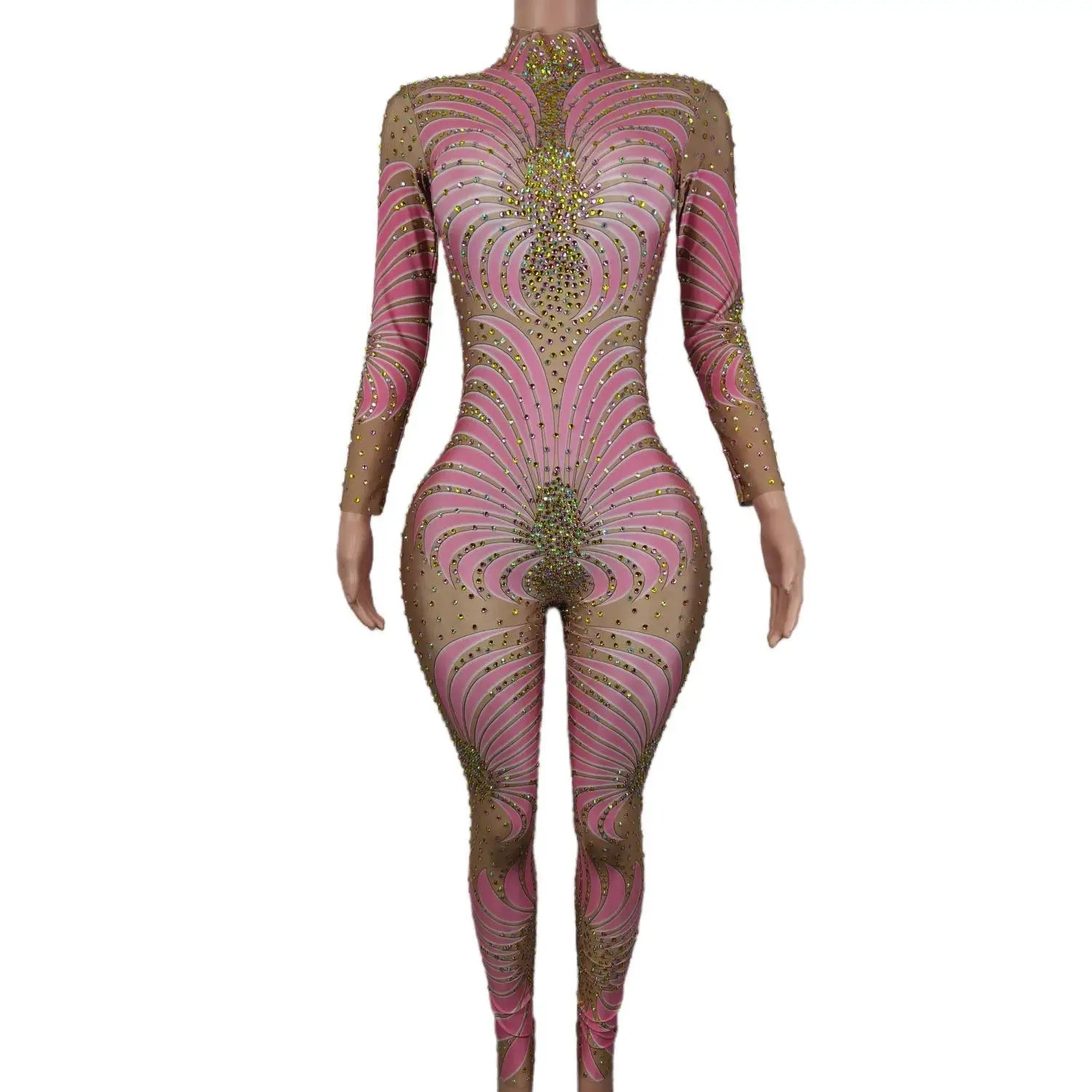 Sparkly Crystals Long Sleeves Jumpsuit Birthday Party Celebrate Costume Women Dance Prom Party Photo Shoot Jumpsuit
