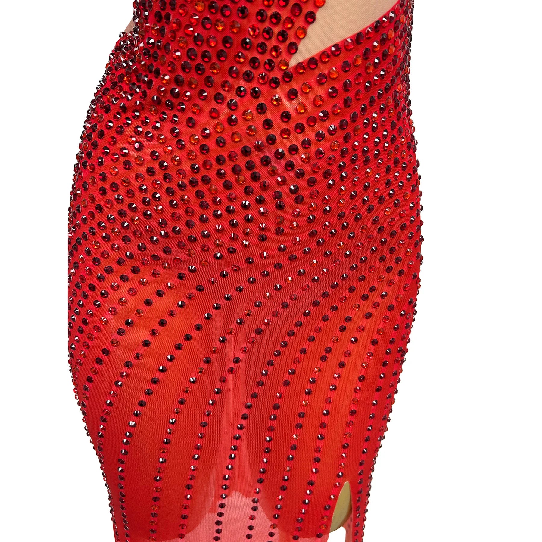 Nightclub Party Luxury See Through Mesh Red Mini Dresses Cocktail Prom Sparkly Rhinestone Sexy Evening Dress Show Outfit