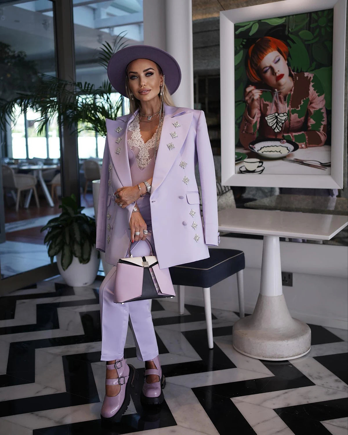 Fashion Show Women Pants Suits Flowers Beading Blazer Sets Double Breated 2 Pieces Custom Made For Lady