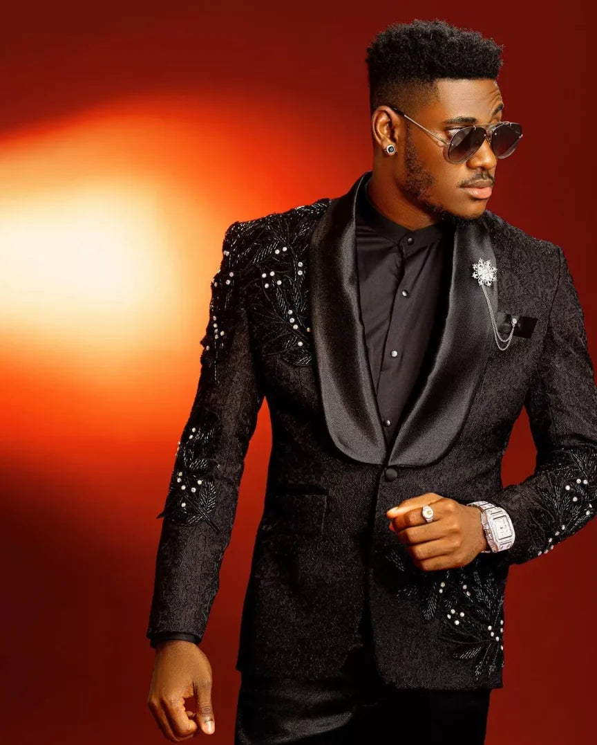 Fashion Wedding Men Suits New Crystal-Beads Tailor-Made Groom 2-Pieces Coat Pant Formal Occasions Party Singer Customized