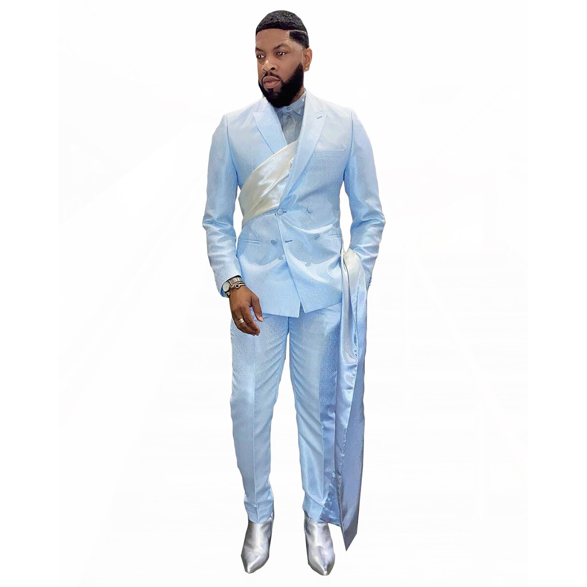 Satin Shiny Men Suit Tailor-Made 2 Pieces Blazer Pants Double Breasted Fashion Formal Business Causal Work Wear Party