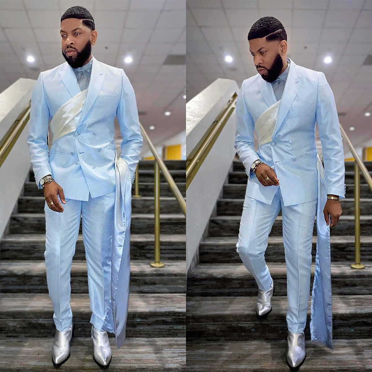 Satin Shiny Men Suit Tailor-Made 2 Pieces Blazer Pants Double Breasted Fashion Formal Business Causal Work Wear Party