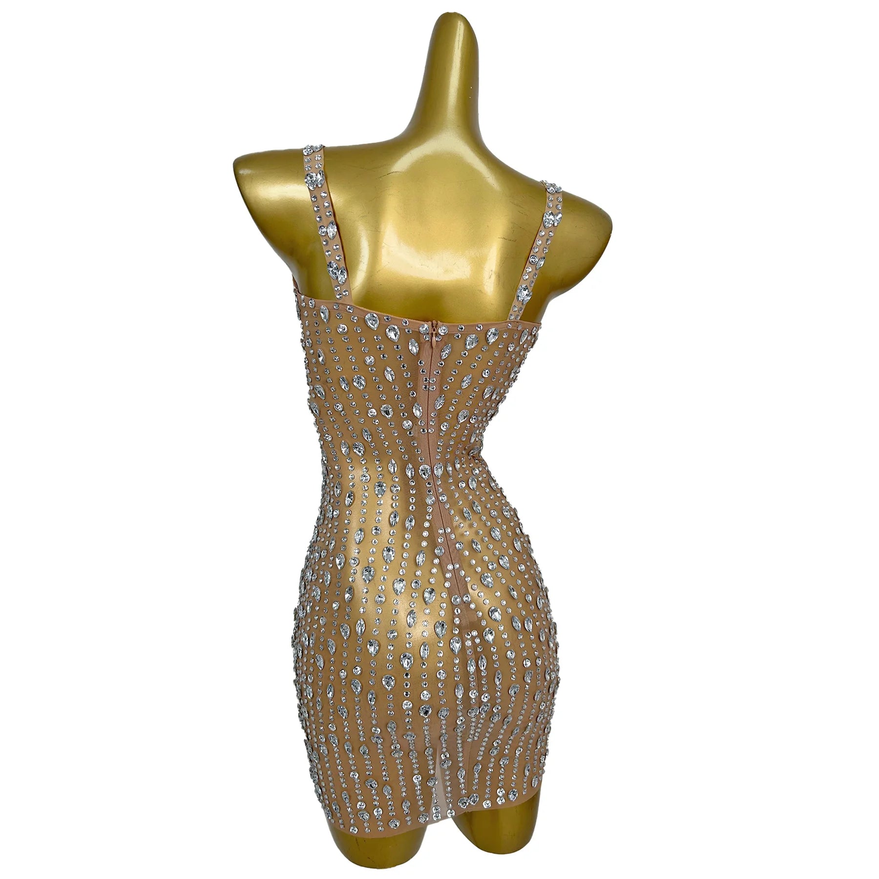 Sparkly Silver Crystals Slip Mini Dress Women SexySee Through Mesh Cocktail Dress Birthday Party Event High-end Outfit