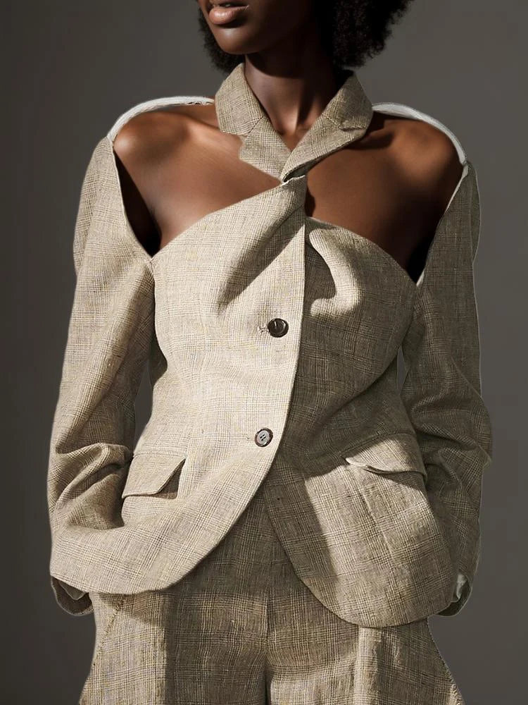 Hollow Out Chic Blazer For Women Notched Collar Long Sleeve Patchwork Single Breasted Blazers Female Fashion New