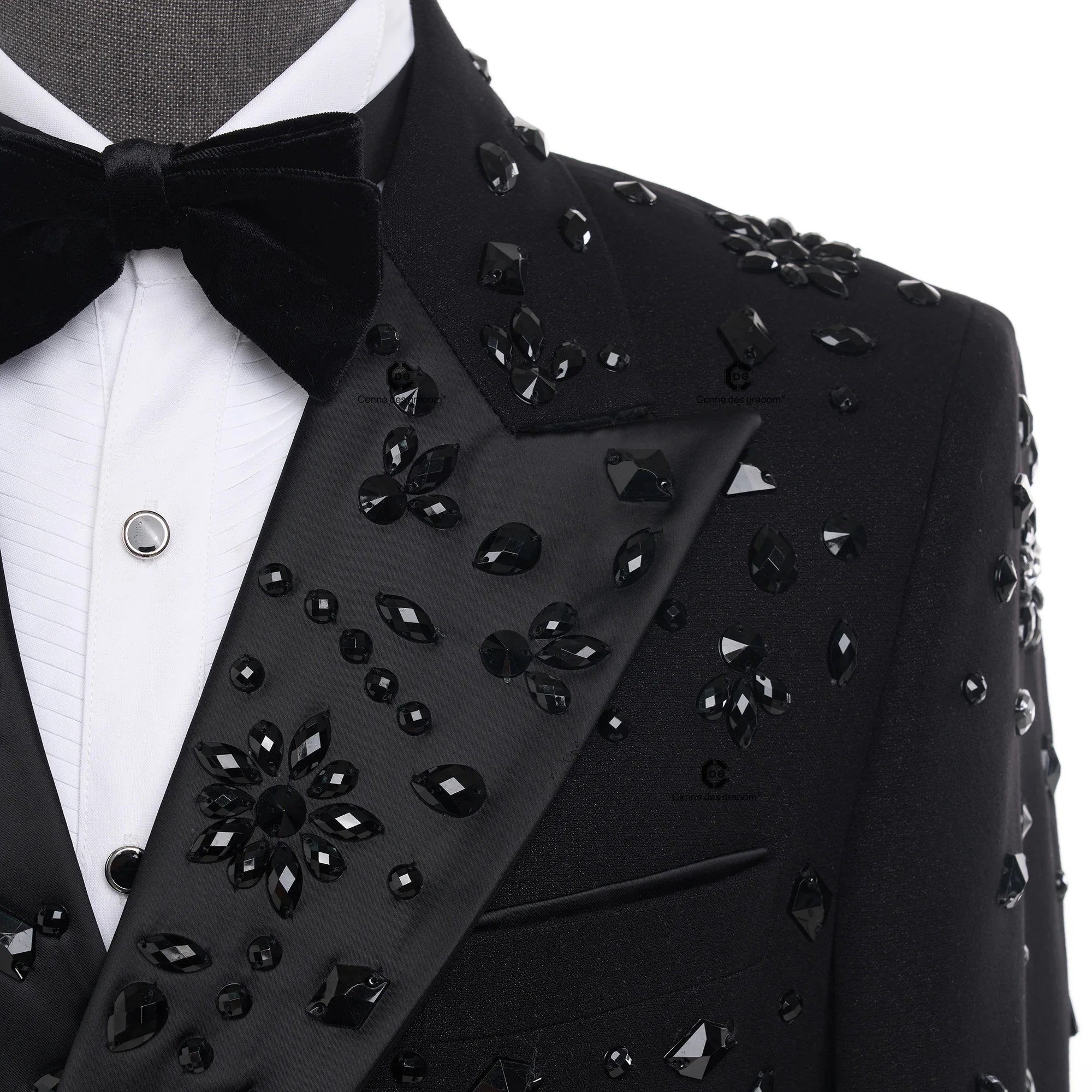Elegant Luxury Men Suits Double-Breasted Black Jewelry Ornament Shining Tuxedo for Wedding Party Groom