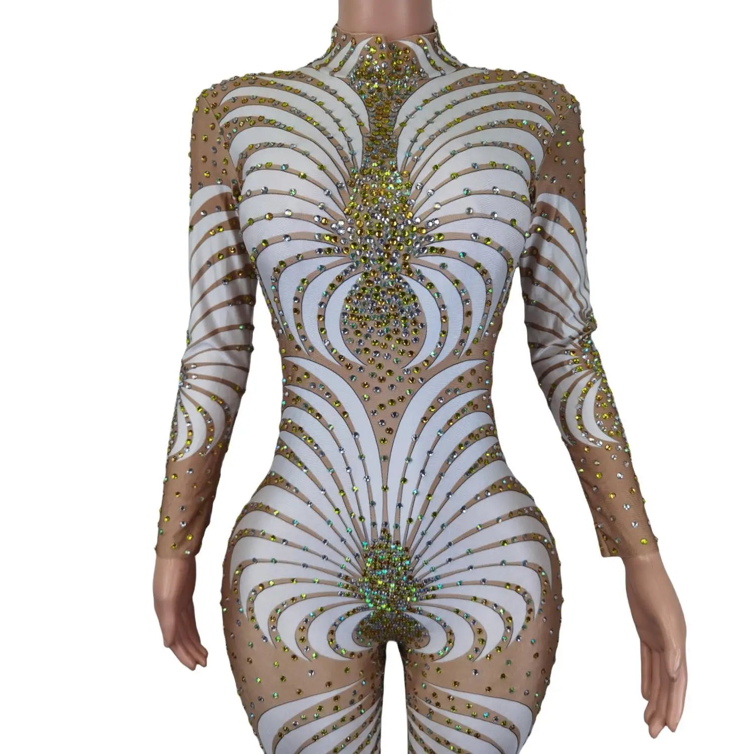 Sparkly Crystals Long Sleeves Jumpsuit Birthday Party Celebrate Costume Women Dance Prom Party Photo Shoot Jumpsuit