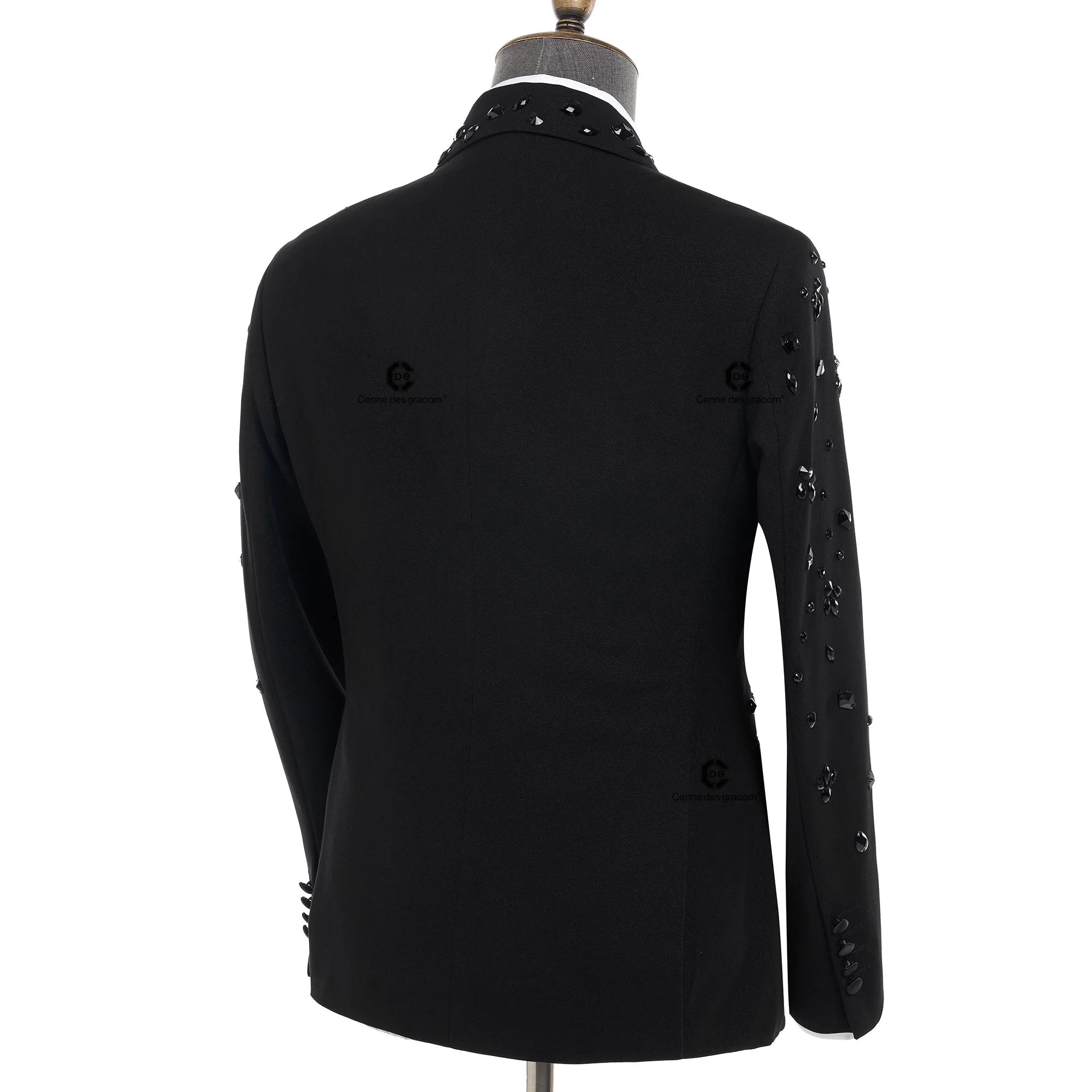 Elegant Luxury Men Suits Double-Breasted Black Jewelry Ornament Shining Tuxedo for Wedding Party Groom