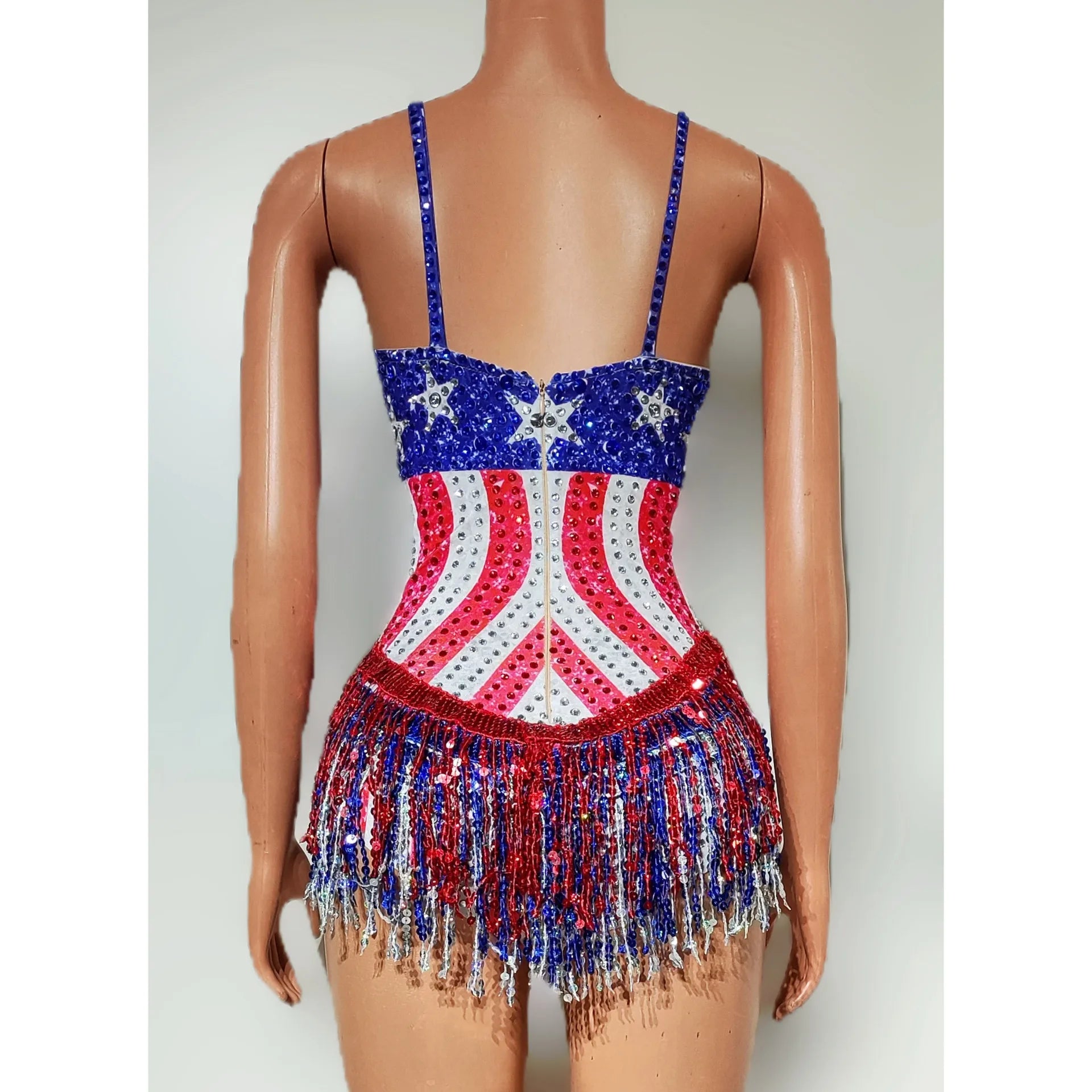 Women Luxury Beading Tassel Bodysuits Spaghetti V Neck Special Occassion Topic Evening Party Nightclub Stage Costumes