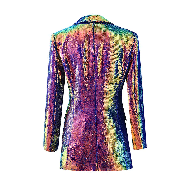 Luxury All Covered Bright Sequins Long Sleeve Single Button Women Fashion Streetwear Slim Blazer