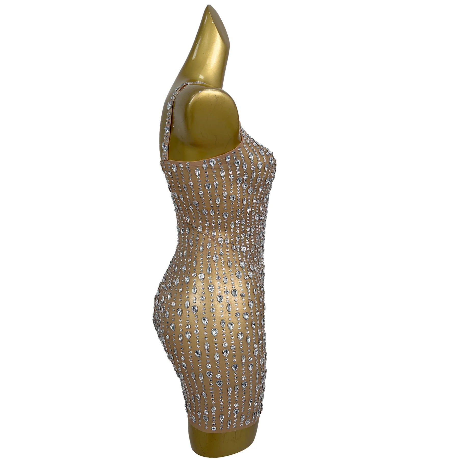 Sparkly Silver Crystals Slip Mini Dress Women SexySee Through Mesh Cocktail Dress Birthday Party Event High-end Outfit