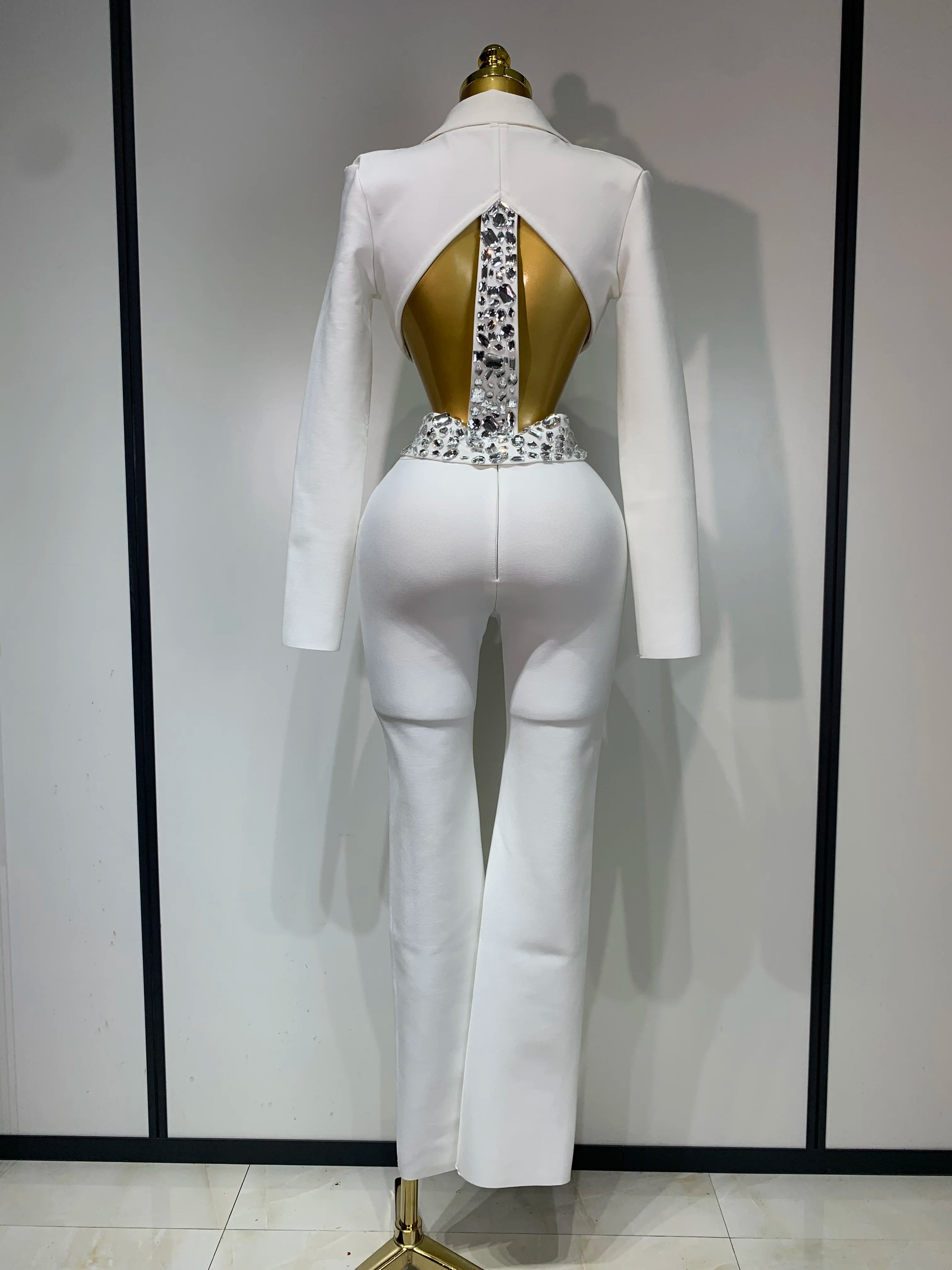 Women Sexy Long Sleeve Beading Bodycon Two Pieces Pants Bandage Set Celebrity Designer Fashion Women's Luxury Birthday Set