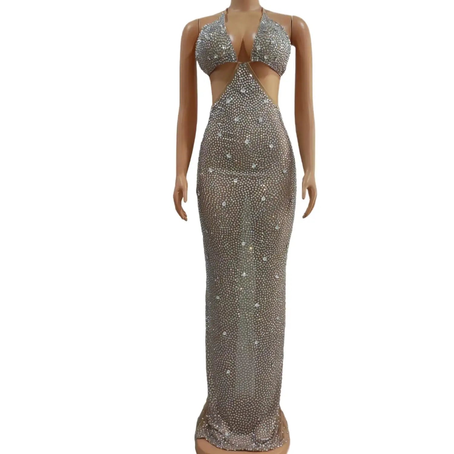 Sexy Long Sparkly Prom Dresses Sheer Luxury Silver Crystals Diamond Sequin Backless Black Girl Prom Party Gowns