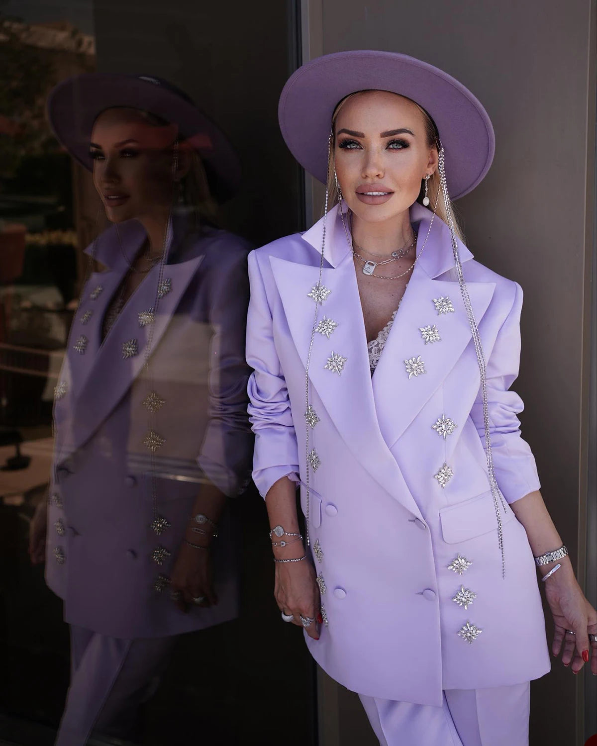 Fashion Show Women Pants Suits Flowers Beading Blazer Sets Double Breated 2 Pieces Custom Made For Lady