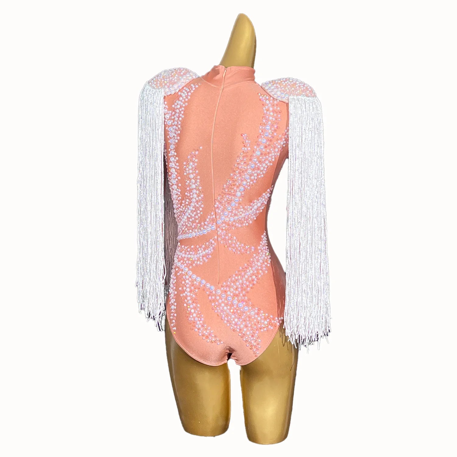 White Pearl Bodysuit Ladies Dance Show Tassel Romper Party Crystal Bodycon Clothing Plus Size Jumpsuits for Women