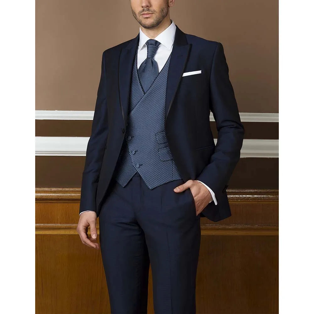 Men's Suit New Fashion Peak Lapel One Button Male Blazer Business Casual Groom Wedding Tuxedo Suit Slim Fit 3 Piece Set
