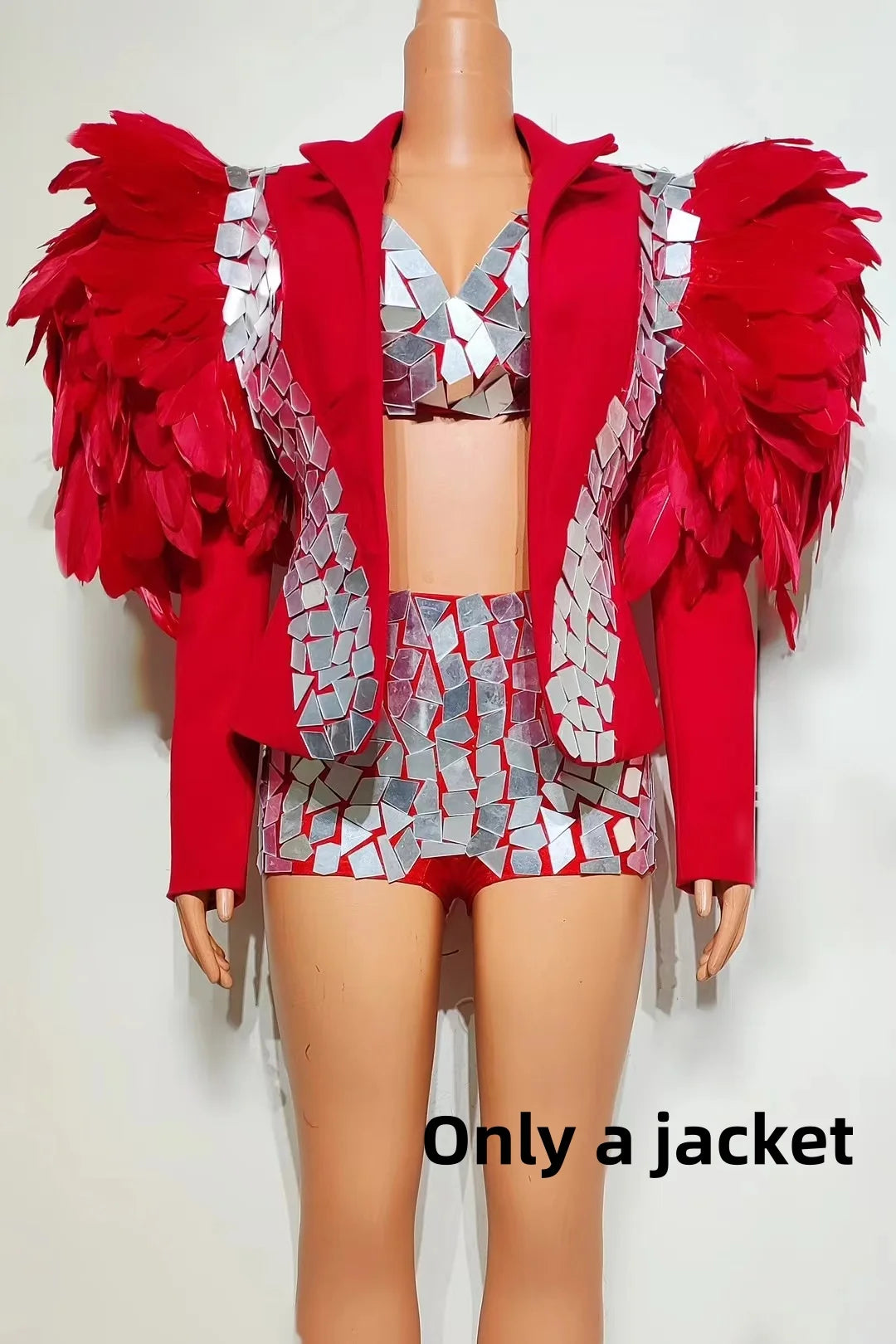 Sexy Mirror 2 Pcs Bikini Shorts Set for Women Summer Beach Celebrate Outfits Las Vegas Show Dance Drag Queen Costume