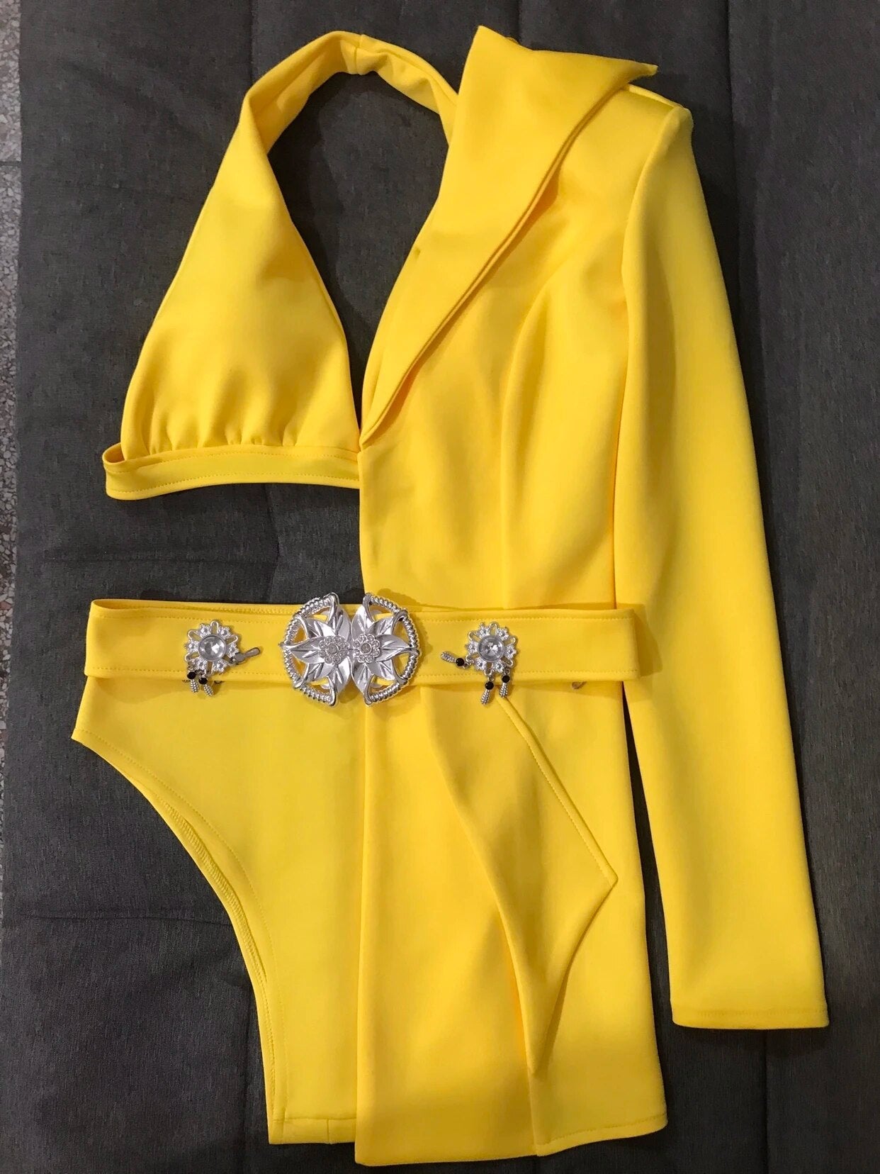 Sexy Asymmetric Blazer Bikini Dance Outfit Nightclub Bar Singer Dancer Group Stage Performance Clothes Modern Jazz Dance Costume
