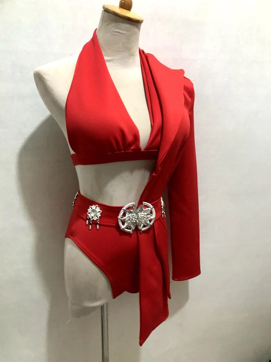 Sexy Asymmetric Blazer Bikini Dance Outfit Nightclub Bar Singer Dancer Group Stage Performance Clothes Modern Jazz Dance Costume