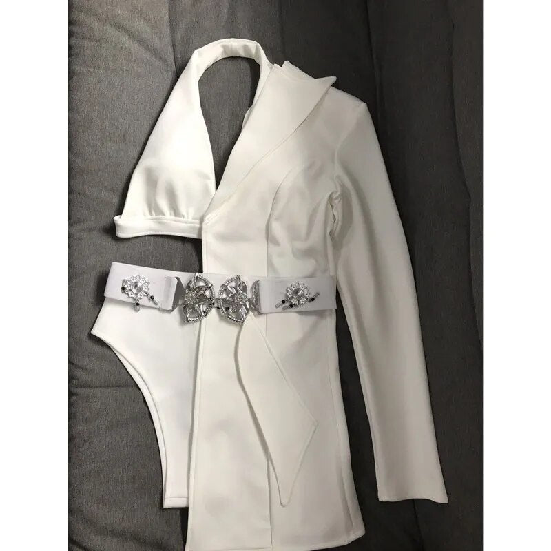 Sexy Asymmetric Blazer Bikini Dance Outfit Nightclub Bar Singer Dancer Group Stage Performance Clothes Modern Jazz Dance Costume
