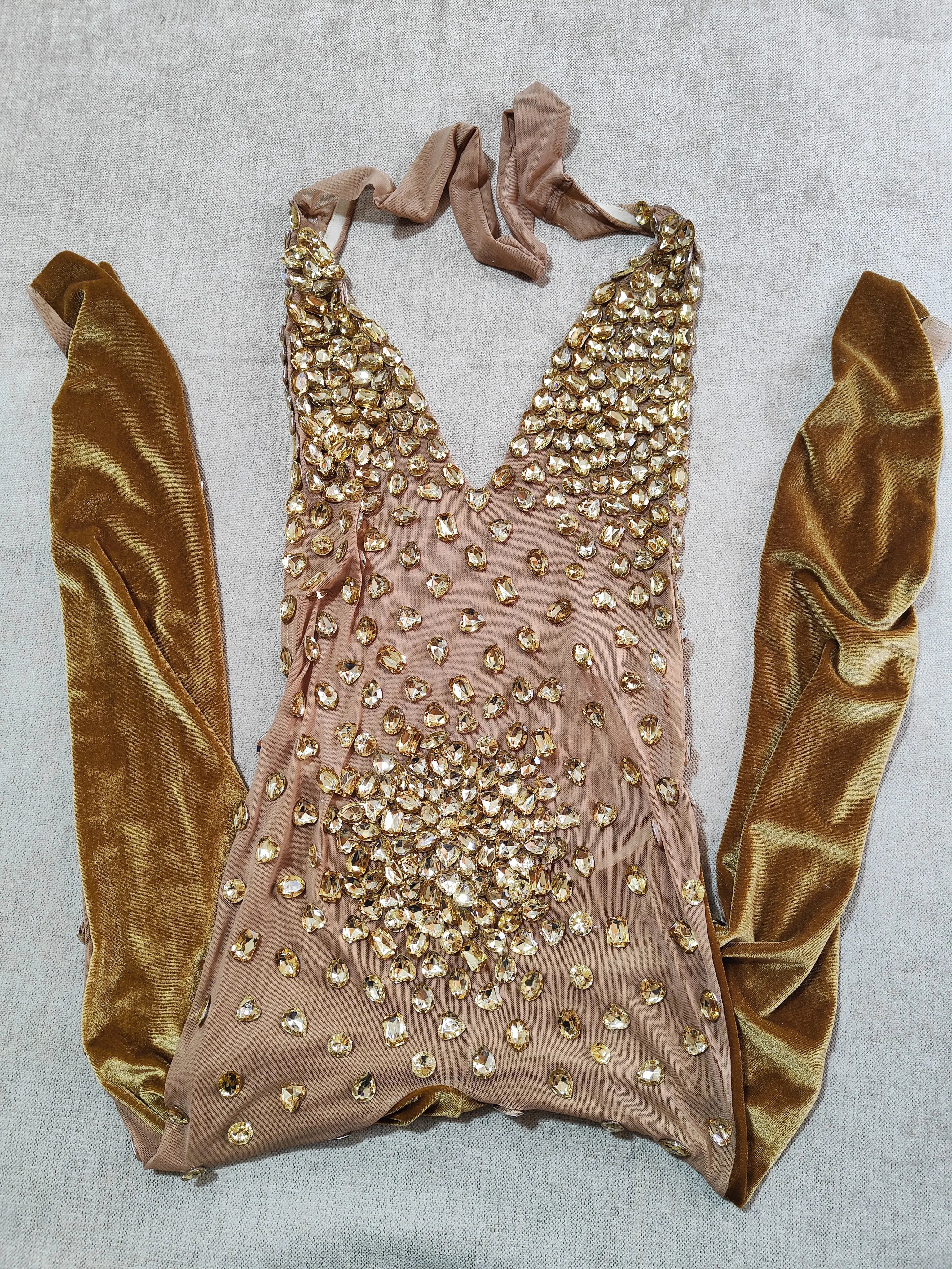 Sexy Big Stones Jumpsuit Dance Velvet Mesh Transparent Rompers Nightclub Bodysuit Costume Birthday Prom Show Sleeveless Bodysuit