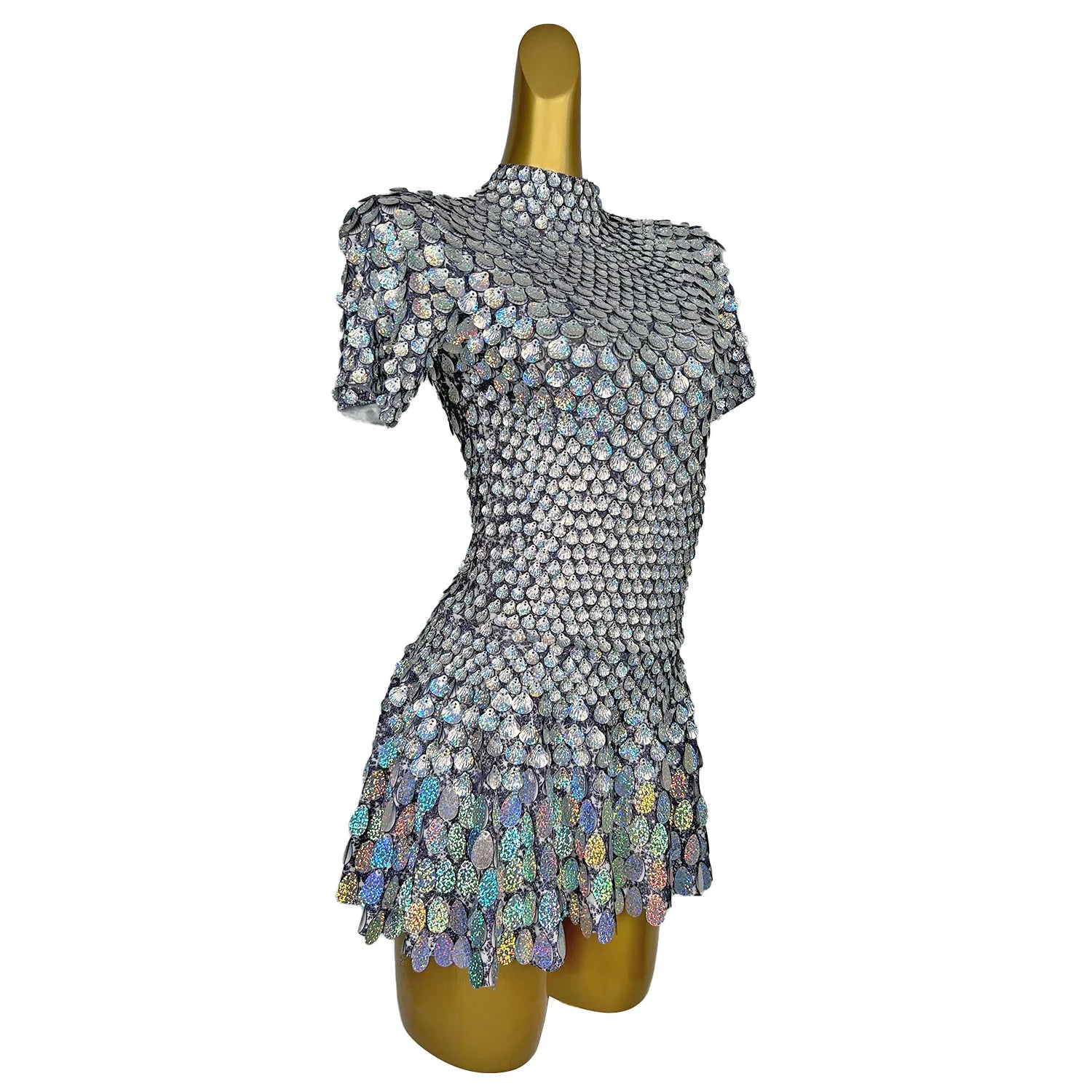 Sexy Bling Colorful Sequins Cocktail A Line Dress Stage Wear Ladies Night Club Party Mini Dress Women Prom Evening Dress