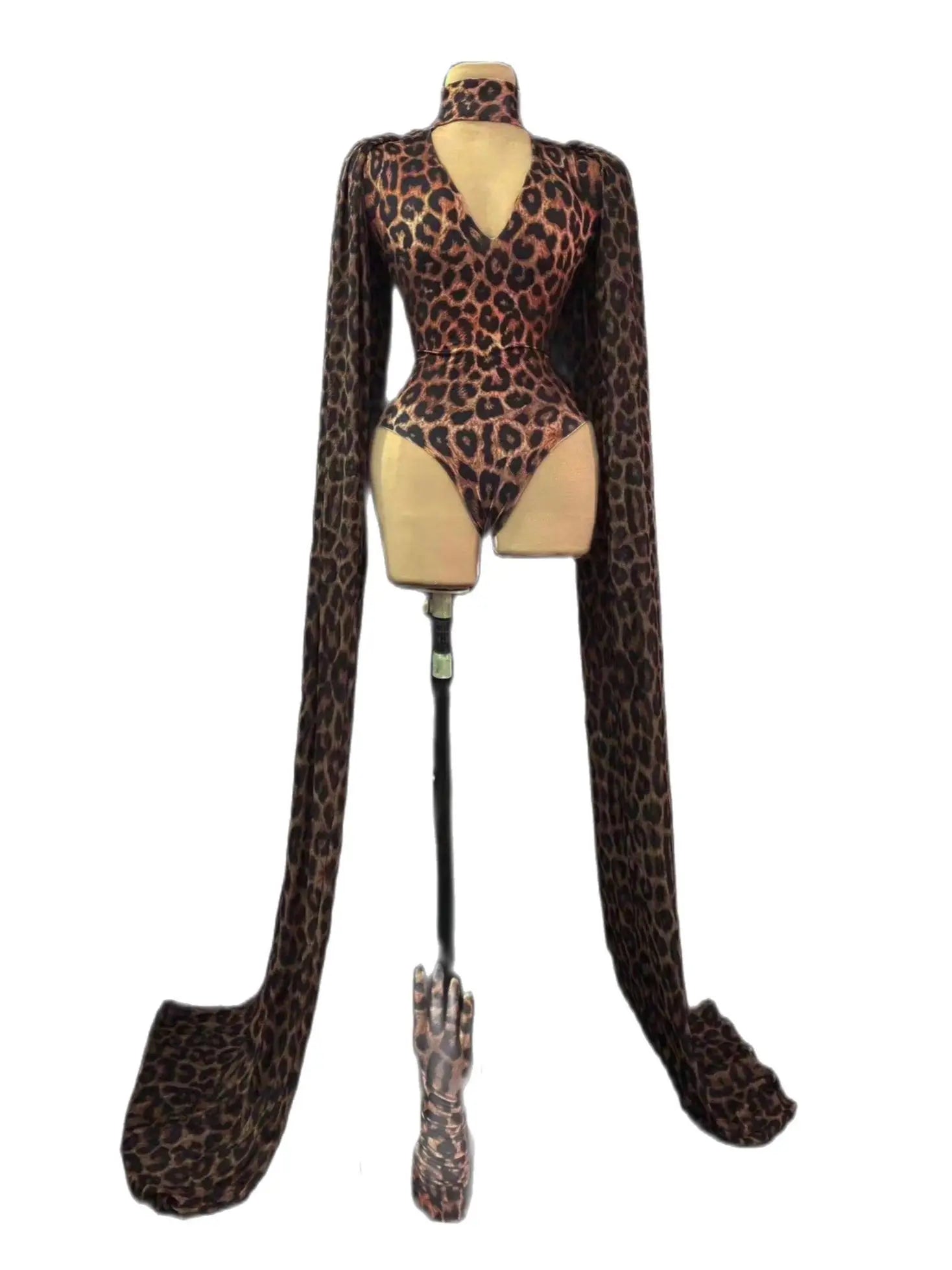 Sexy Bodysuits For Women Stage Perform Costume Carnival Drag Queen Outfits Leopard V-Neck Long Sleeves Party Prom Clothing