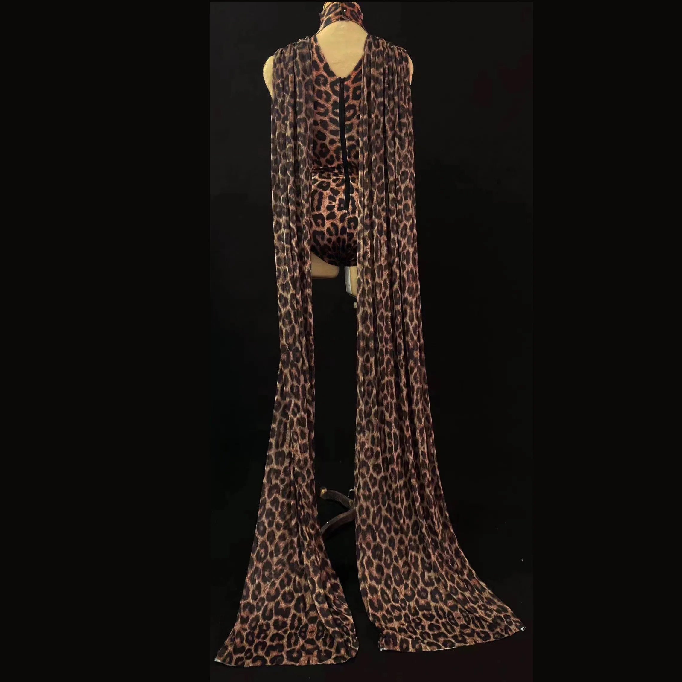 Sexy Bodysuits For Women Stage Perform Costume Carnival Drag Queen Outfits Leopard V-Neck Long Sleeves Party Prom Clothing