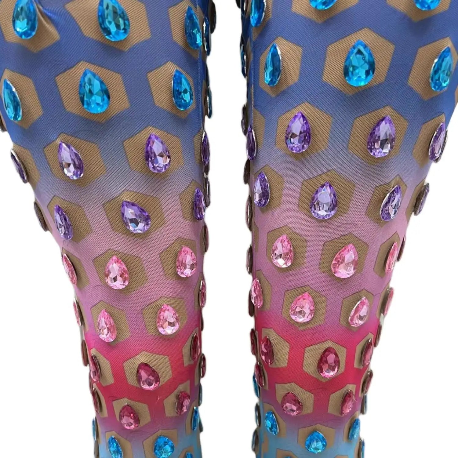 Sexy Colorful Big Rhinestones Transparent Pants Women Dance Performance Leggings Evening Birthday Celebrate Outfit Loukongku