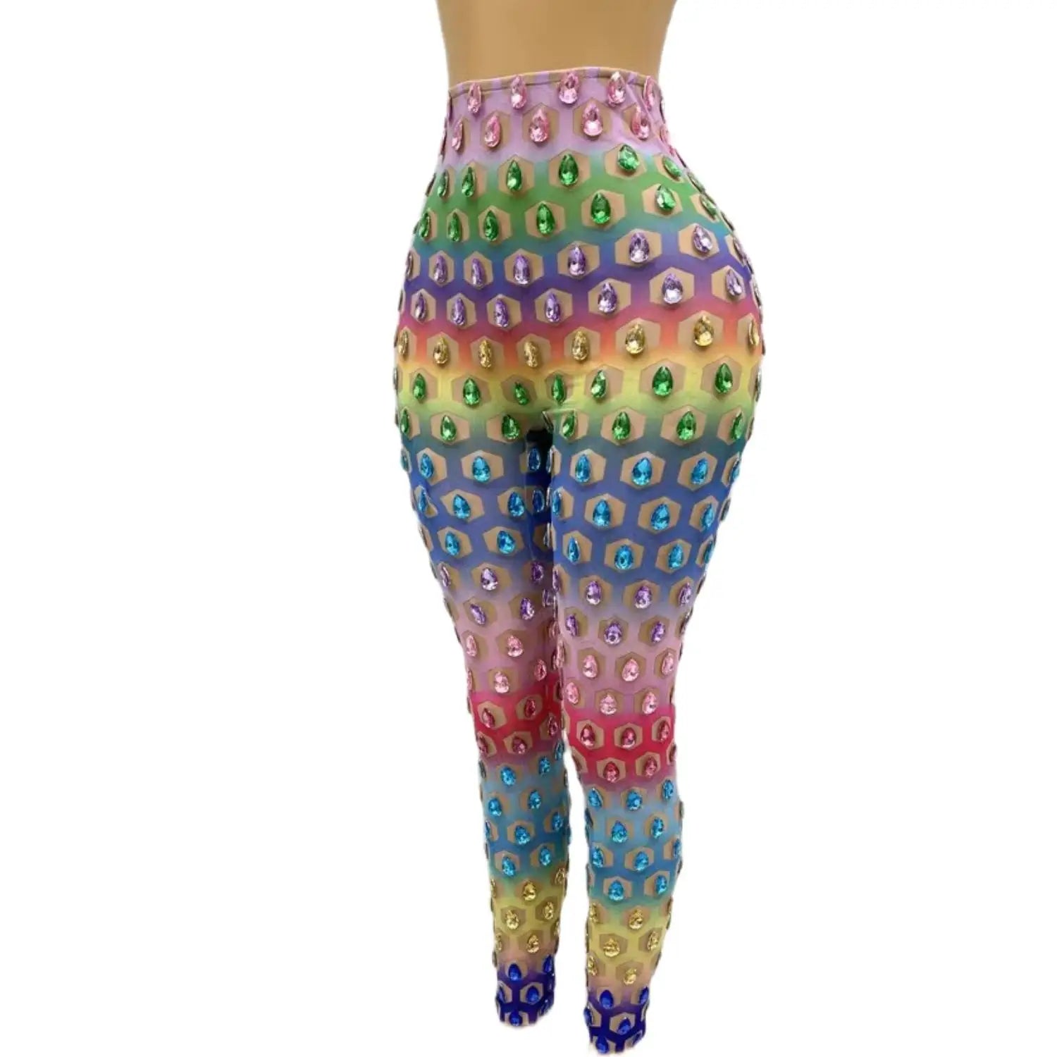 Sexy Colorful Big Rhinestones Transparent Pants Women Dance Performance Leggings Evening Birthday Celebrate Outfit Loukongku