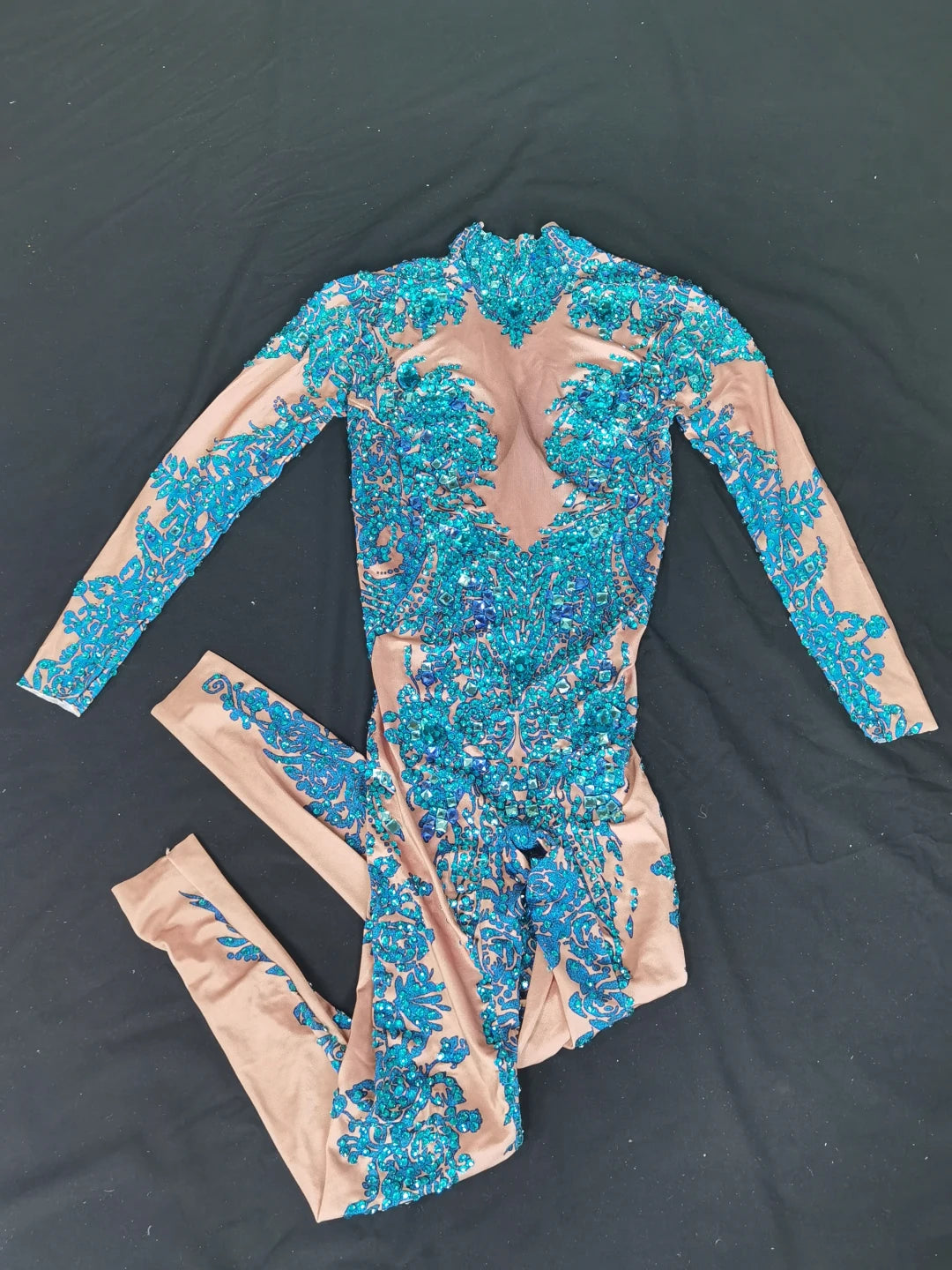 Sexy Crystals Jumpsuits Women Stretch Skinny Jumpsuit Party Rhinestone Rompers Nightclub Jazz Singer Costumes Pole Dance Clothes