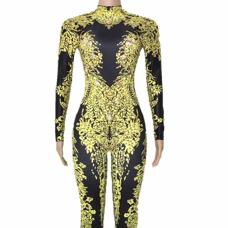 Sexy Crystals Jumpsuits Women Stretch Skinny Jumpsuit Party Rhinestone Rompers Nightclub Jazz Singer Costumes Pole Dance Clothes