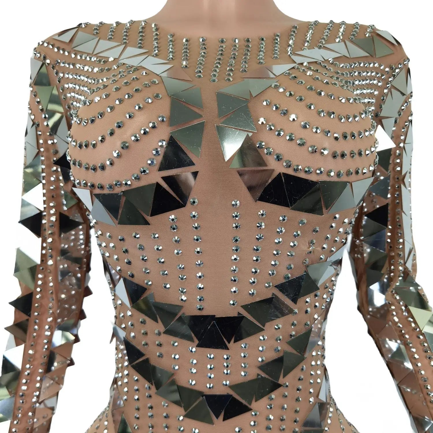 Sexy Flashing Rhinestones Silver Sequins Mirror Jumpsuit Women Evening Birthday Celebrate Costume Dance Party Bodysuit