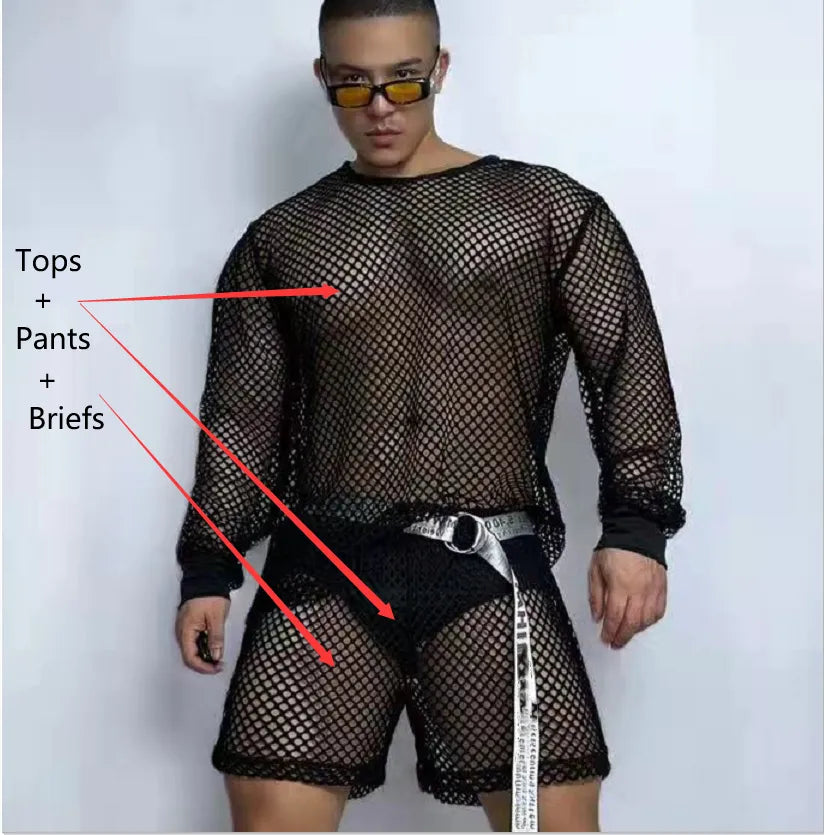 Sexy Gogo Dance Costume Male Fluorescent Green Jazz Hip Hop Dance Outfit Nightclub Hollow Out Rave Performance Clothes