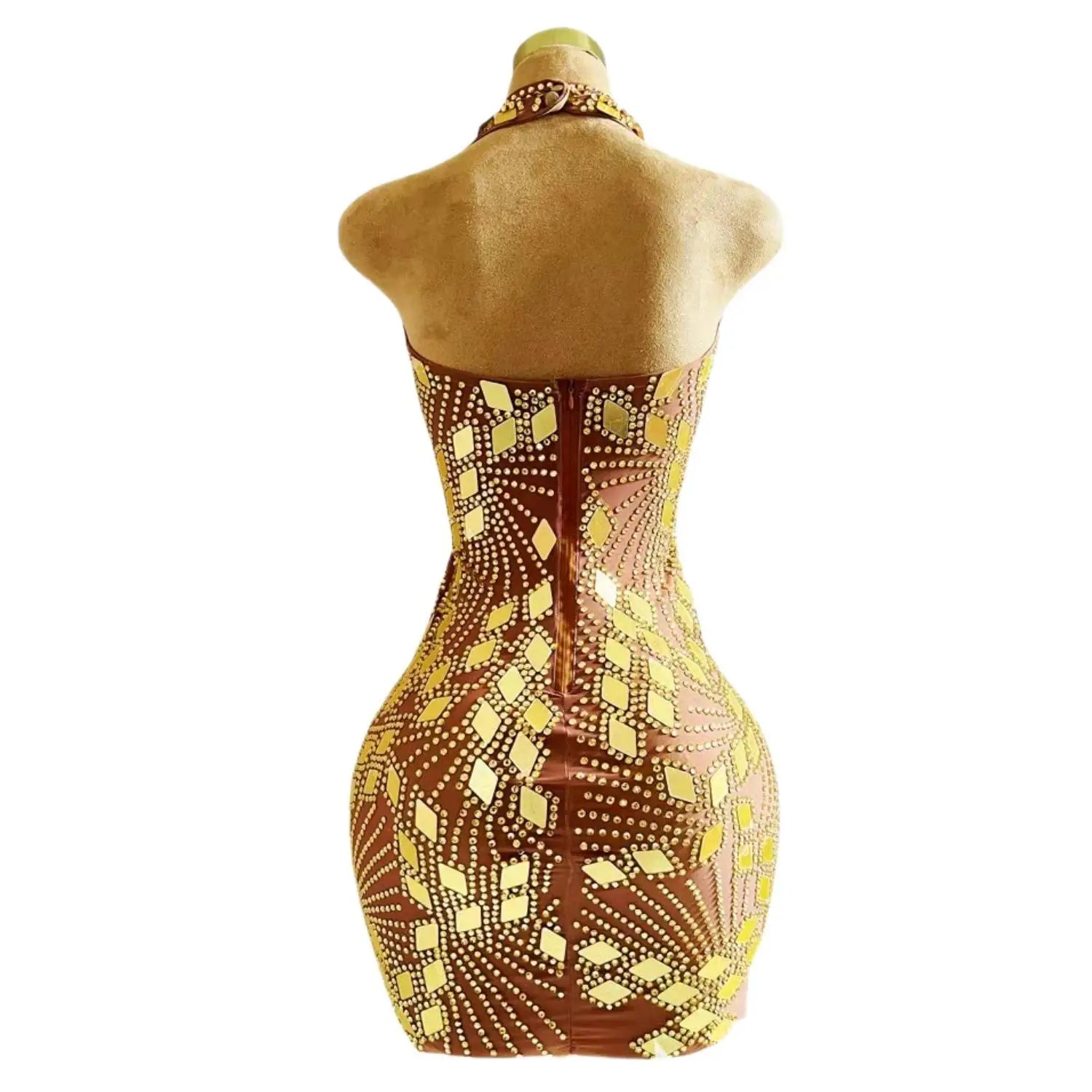 Bright Silver Mirrors Backless Mini Dress for Women Rhinetones Birthday Evening Celebrate Costume Short Prom Dresses