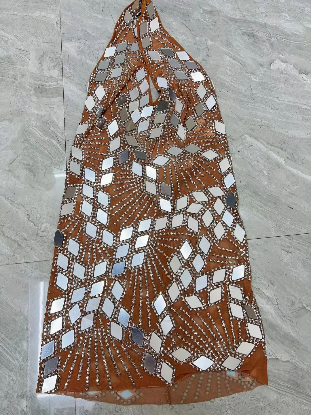 Bright Silver Mirrors Backless Mini Dress for Women Rhinetones Birthday Evening Celebrate Costume Short Prom Dresses