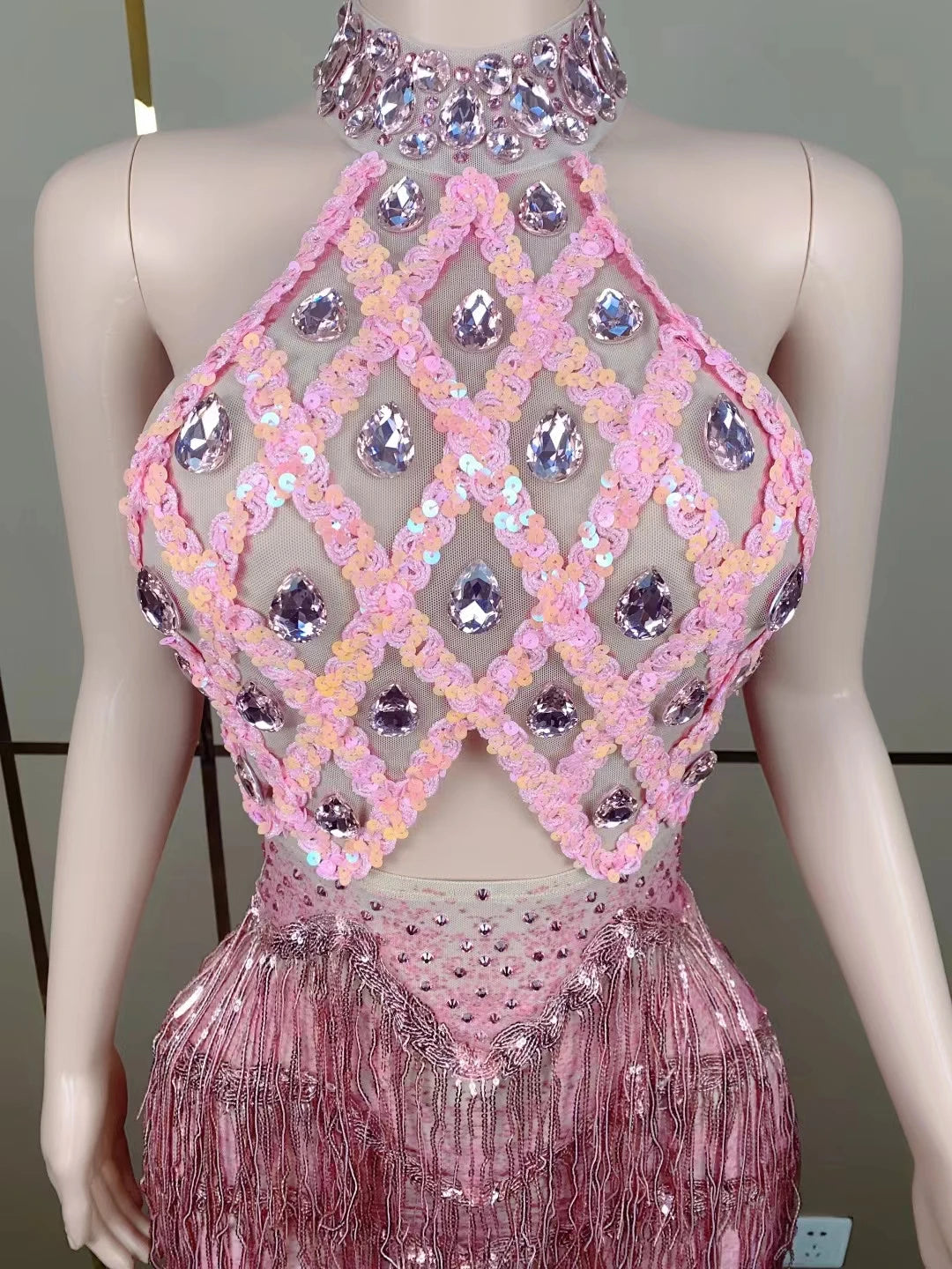 Halter Backless Sparkly Pink Sequined Short Prom Dress