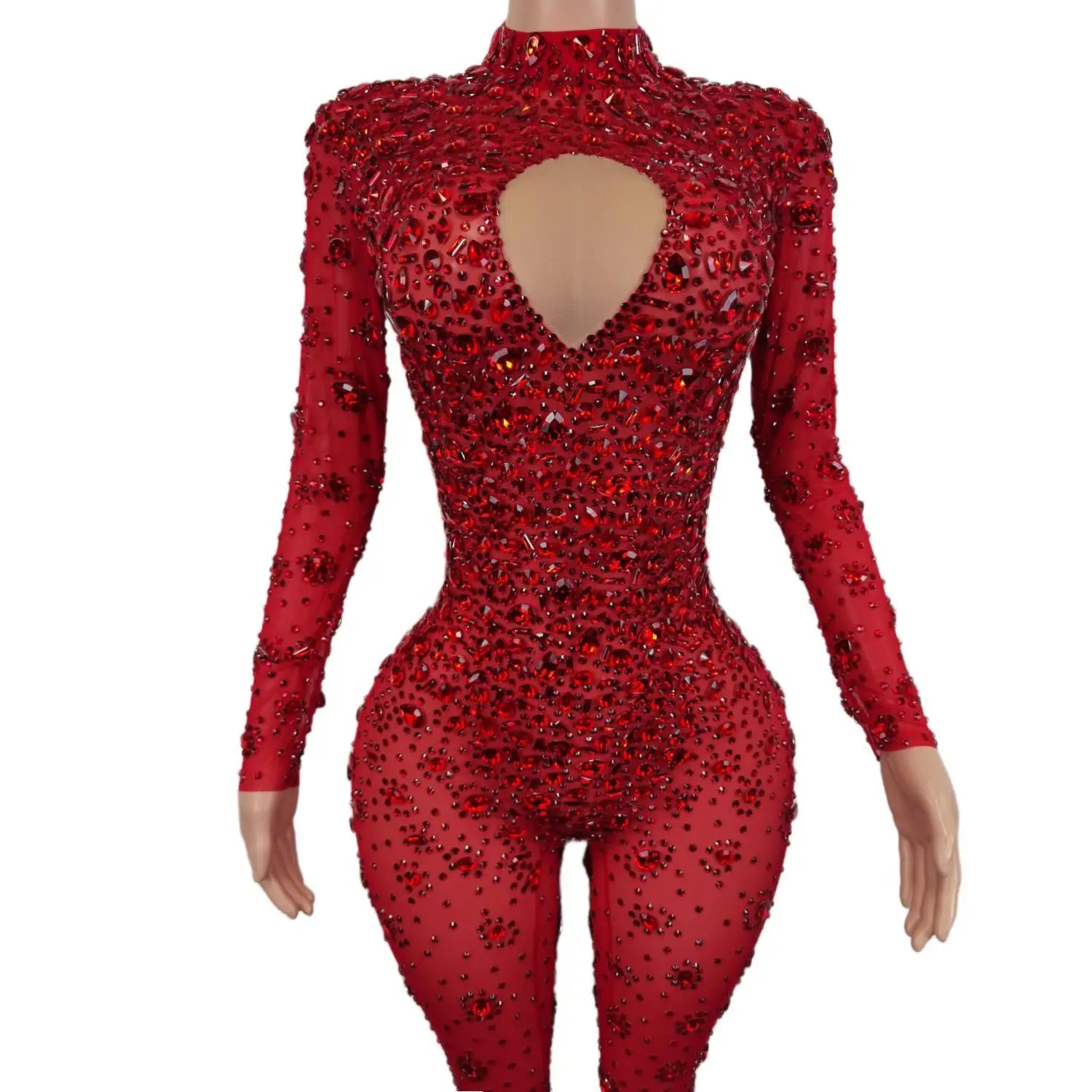 Sexy Rhinestone Jumpsuit Long-sleeved Tights Nightclub Singer DJ Stage Performance Clothes