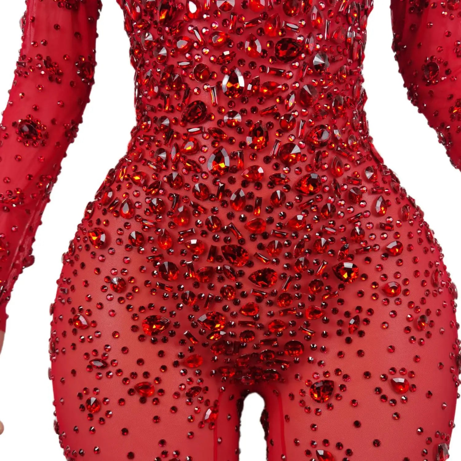 Sexy Rhinestone Jumpsuit Long-sleeved Tights Nightclub Singer DJ Stage Performance Clothes