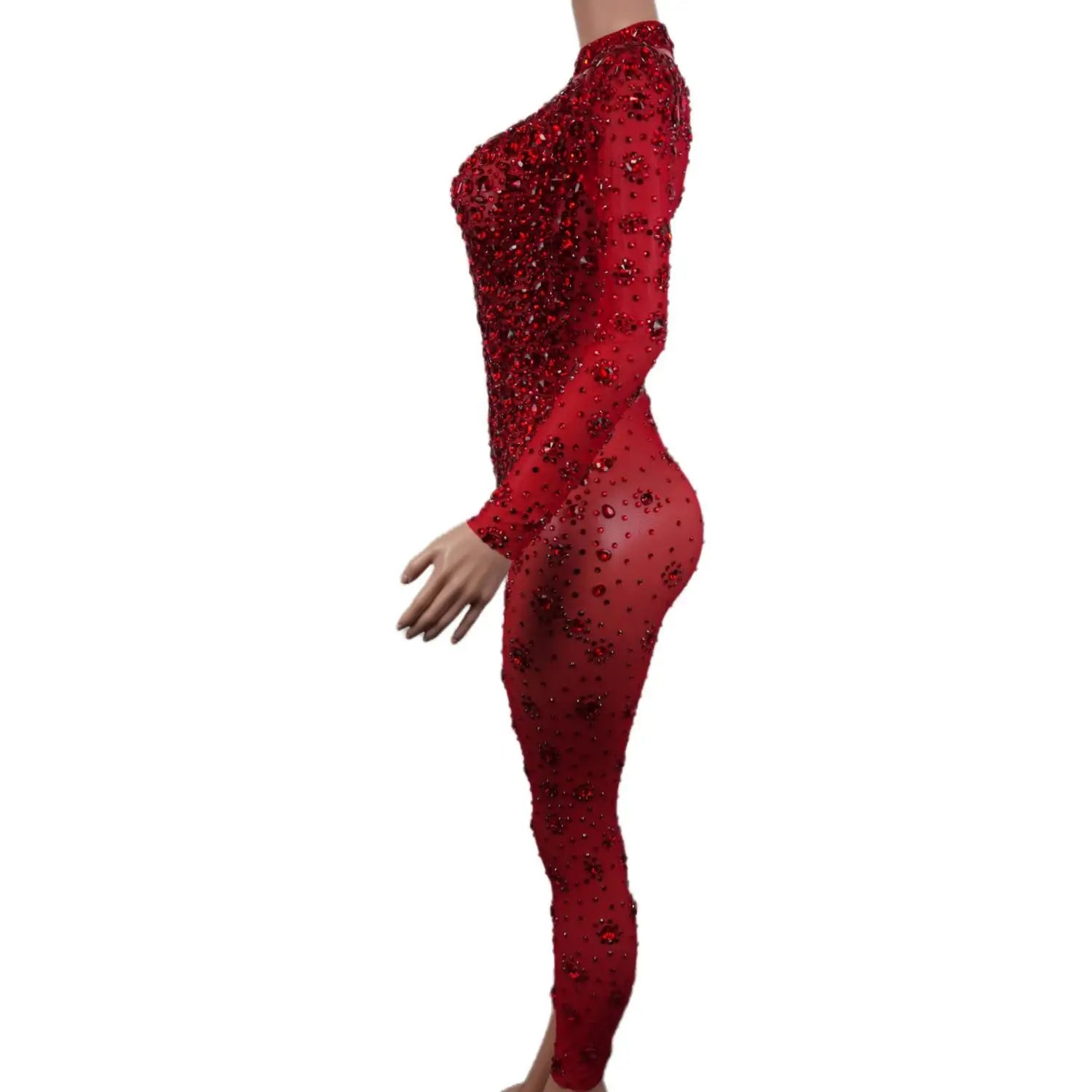 Sexy Rhinestone Jumpsuit Long-sleeved Tights Nightclub Singer DJ Stage Performance Clothes