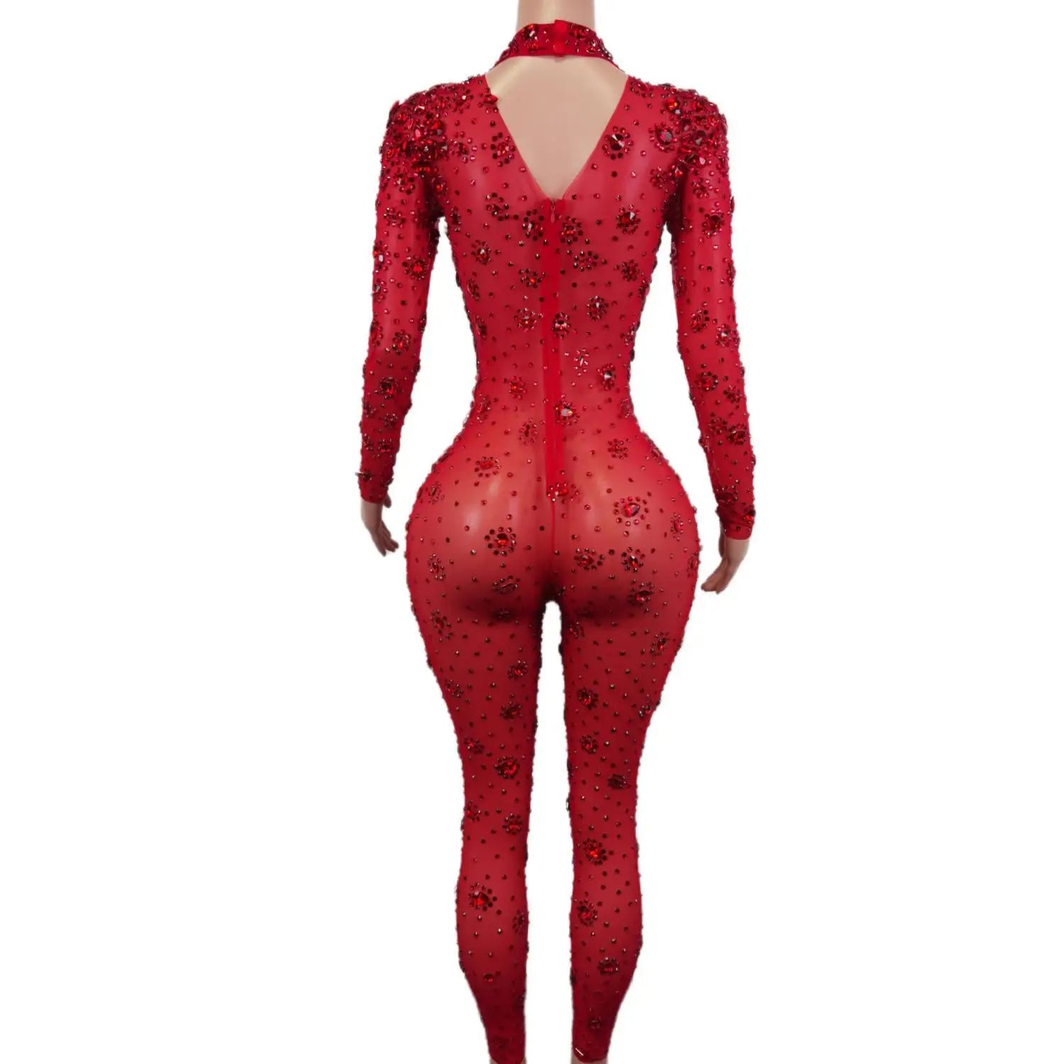 Sexy Rhinestone Jumpsuit Long-sleeved Tights Nightclub Singer DJ Stage Performance Clothes